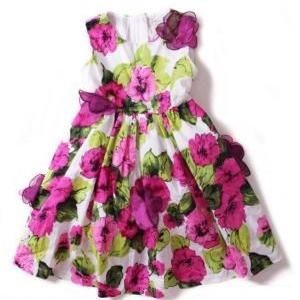 New Spring Summer Pink Floral Dress For ToddlerGirls Flowers Ruffled