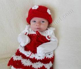 Red Dress for Newborn Girls Handmade Red and White Baby Dress Floral Newborn Dress