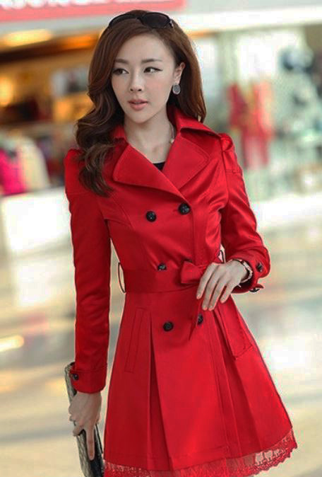 Long Red Trench Coat Lace For Women-Red Blazer Red Jacket Trench ...