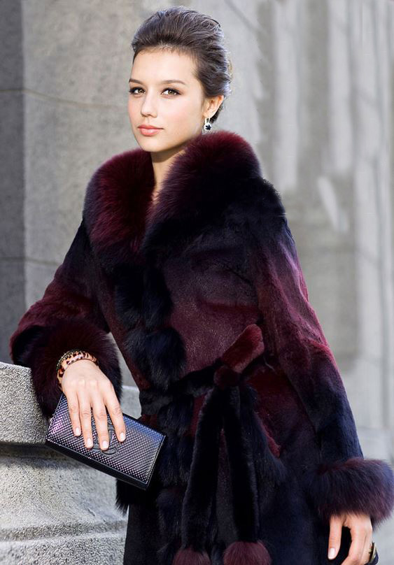 Burgundy Fox Fur Coat For Women Winter Deep Red Fox Fur Overcoats