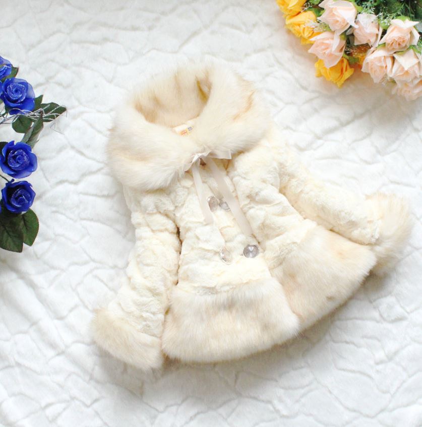 Ivory Fur Coats For Toddler Girls Off White Color Jackets Winter Thick