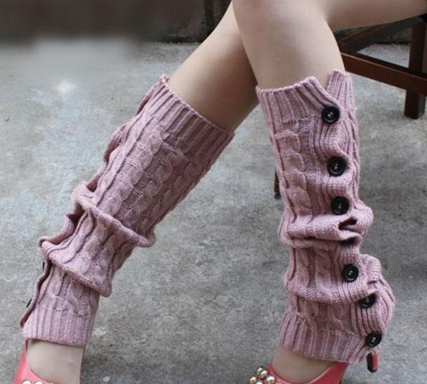 PINK Leg Warmers-PINK Knitted Leg Warmers With Buttons - Buttons Leg Warmers ...